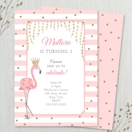 Flamingo verjaardagsfeestje uitnodiging, roze goud kaart