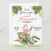 Flamingo Verjaardagsfeestuitnodiging Let’s Flaming Kaart (Voorkant / Achterkant)