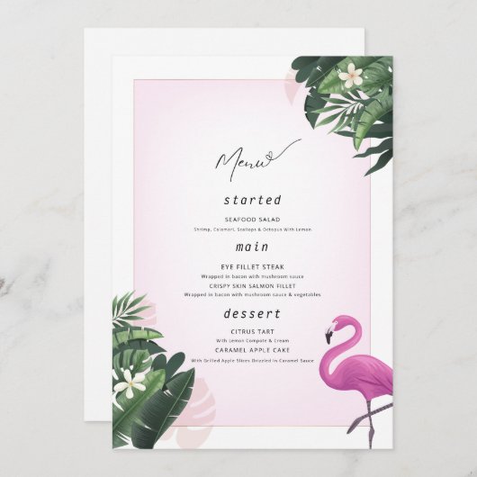 Flamingo Verjaardagsmenu Poster, Pool Party Menu (Voorkant / Achterkant)