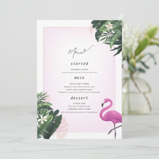 Flamingo Verjaardagsmenu Poster, Pool Party Menu (Staand voorkant)