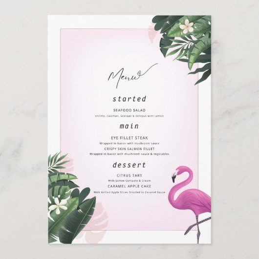 Flamingo Verjaardagsmenu Poster, Pool Party Menu (Voorkant)