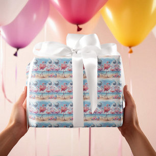 Flamingo Verjaardagsstrandfeest Cadeaupapier