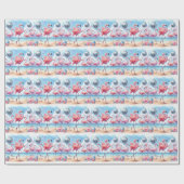 Flamingo Verjaardagsstrandfeest Cadeaupapier (Vlak)