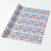 Flamingo Verjaardagsstrandfeest Cadeaupapier (Uitgerold)