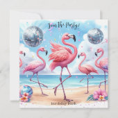 Flamingo Verjaardagsstrandfeest Uitnodiging (Voorkant)