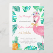 Flamingo verjaardagsuitnodiging kaart (Voorkant / Achterkant)