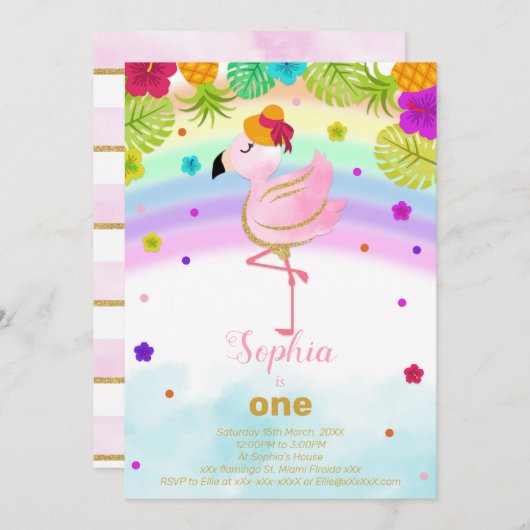 Flamingo verjaardagsuitnodiging kaart (Voorkant / Achterkant)