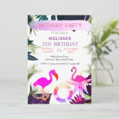 Flamingo verjaardagsuitnodiging, leuke uitnodiging (Staand voorkant)