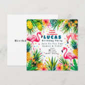 Flamingo verjaardagsuitnodiging – Persoonlijke kin (Voorkant / Achterkant)