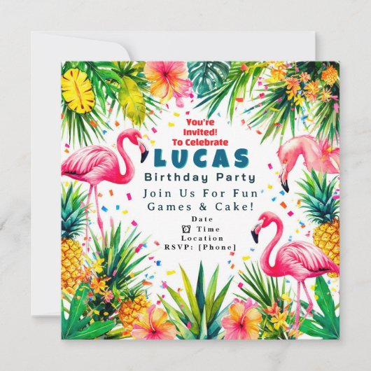 Flamingo verjaardagsuitnodiging – Persoonlijke kin (Voorkant)