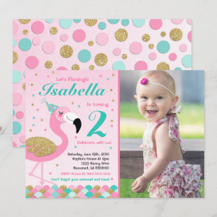 Flamingo verjaardagsuitnodiging thematisch zwembad kaart