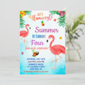 Flamingo verjaardagsuitnodiging Tropische luau uit Kaart (Staand voorkant)