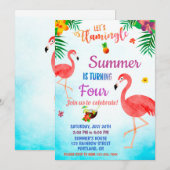 Flamingo verjaardagsuitnodiging Tropische luau uit Kaart (Voorkant / Achterkant)