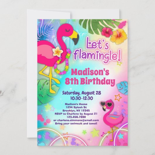 Flamingo Verjaardagsuitnodigingen - Let's Flamingl Kaart (Voorkant)