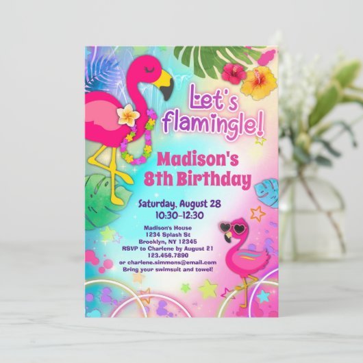 Flamingo Verjaardagsuitnodigingen - Let's Flamingl Kaart (Staand voorkant)
