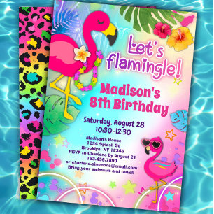 Flamingo Verjaardagsuitnodigingen - Let's Flamingl Kaart