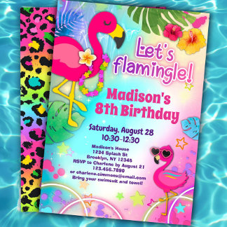 Flamingo Verjaardagsuitnodigingen - Let's Flamingl Kaart