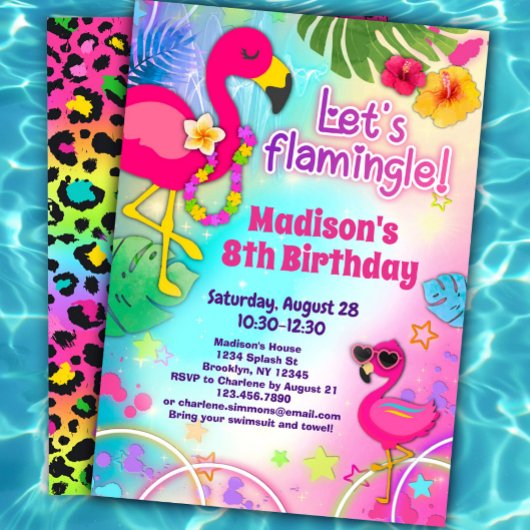 Flamingo Verjaardagsuitnodigingen - Let's Flamingl Kaart