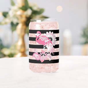 Flamingo Vibes Alleen Zwart & Wit Streep Flamingo Blikvorm Glas