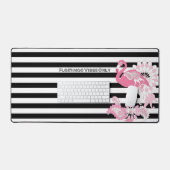 Flamingo Vibes Alleen Zwart & Wit Streep Flamingo Bureaumat (Keyboard & Muis)