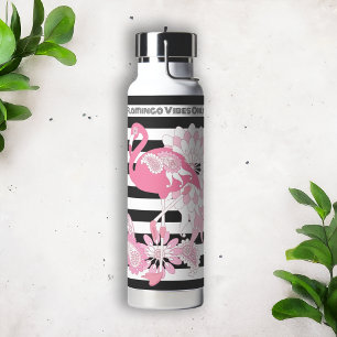 Flamingo Vibes Alleen Zwart & Wit Streep Flamingo Waterfles