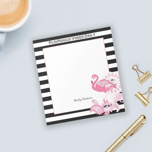 Flamingo Vibes Alleen Zwart & Wit Strepen Flamingo Notitieblok