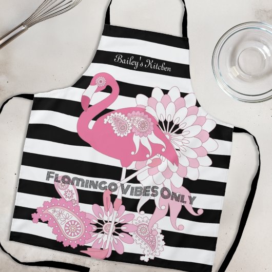 Flamingo Vibes Alleen Zwart & Wit Strepen Flamingo Schort