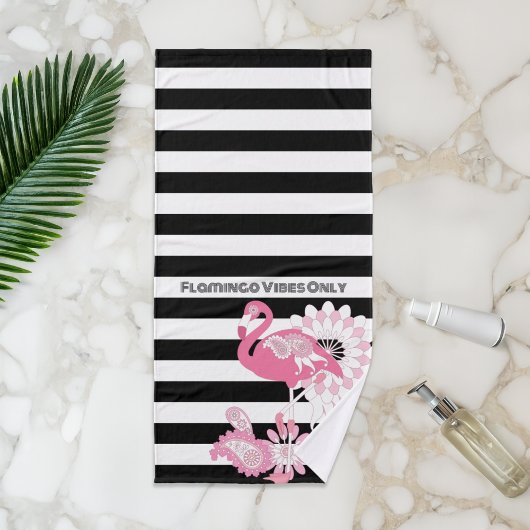 Flamingo Vibes Only Black & White Stripe Flamingo Bad Handdoek