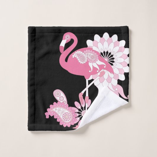 Flamingo Vibes Only Black & White Stripe Flamingo Bad Handdoek (Wasdoekje)