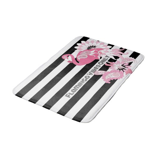 Flamingo Vibes Only Black & White Stripe Flamingo Badmat (Gekanteld)