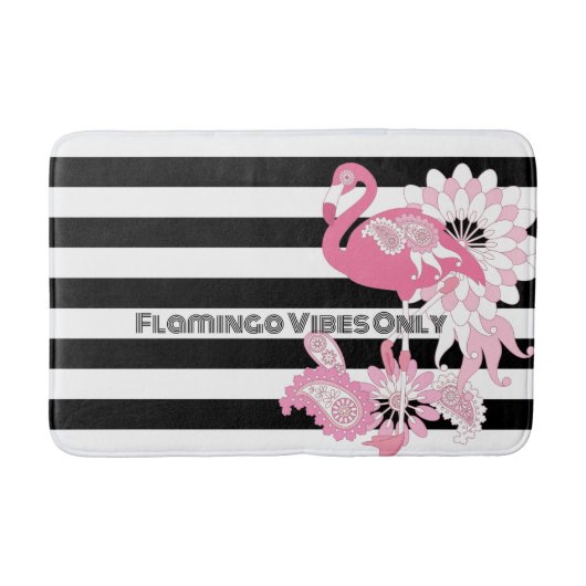 Flamingo Vibes Only Black & White Stripe Flamingo Badmat (Voorkant)