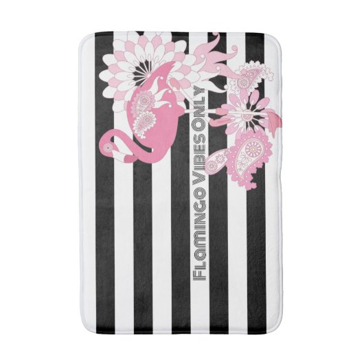Flamingo Vibes Only Black & White Stripe Flamingo Badmat (Voorkant Verticaal)