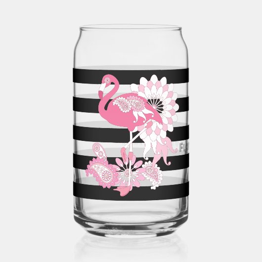 Flamingo Vibes Only Black & White Stripe Flamingo Blikvorm Glas (Voorkant)