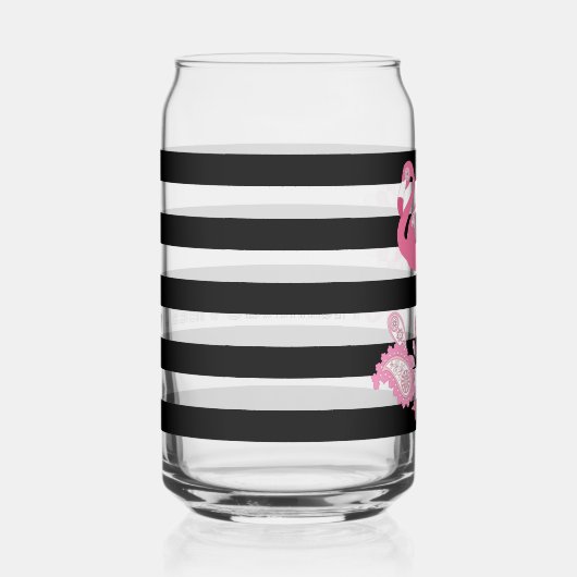 Flamingo Vibes Only Black & White Stripe Flamingo Blikvorm Glas (Rechts)