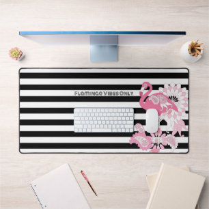 Flamingo Vibes Only Black & White Stripe Flamingo Bureaumat