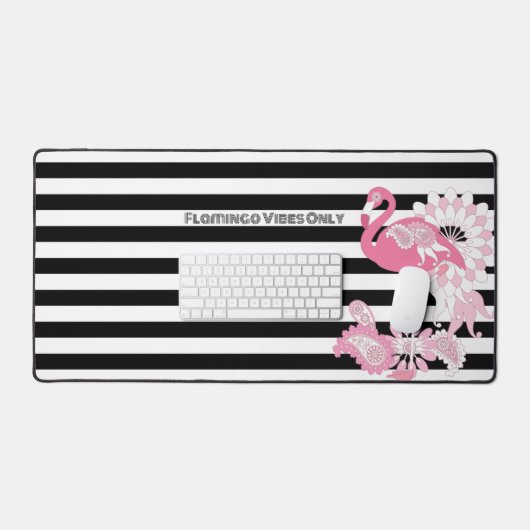 Flamingo Vibes Only Black & White Stripe Flamingo Bureaumat (Keyboard & Muis)