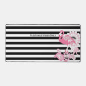 Flamingo Vibes Only Black & White Stripe Flamingo Bureaumat (Voorkant)