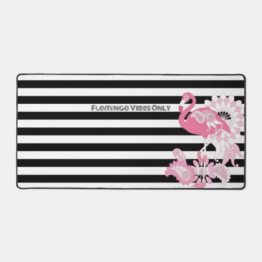 Flamingo Vibes Only Black & White Stripe Flamingo Bureaumat (Voorkant)
