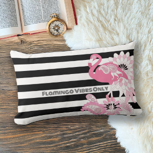 Flamingo Vibes Only Black & White Stripe Flamingo Kussen