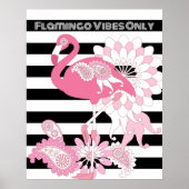 Flamingo Vibes Only Black & White Stripe Flamingo Poster (Voorkant)