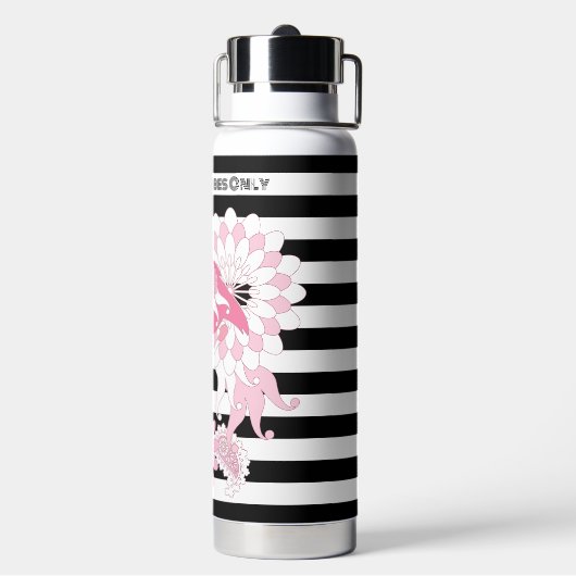 Flamingo Vibes Only Black & White Stripe Flamingo Waterfles (Achterkant)