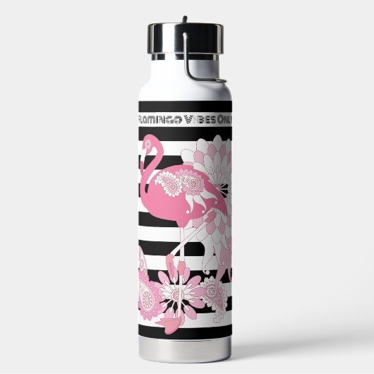 Flamingo Vibes Only Black & White Stripe Flamingo Waterfles (Links)