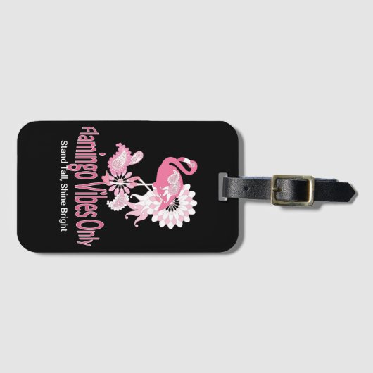 Flamingo Vibes Only Whimsical Pink Flamingo Bagagelabel (Voorkant (horizontaal))