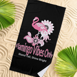 Flamingo Vibes Only Whimsical Pink Flamingo Strandlaken