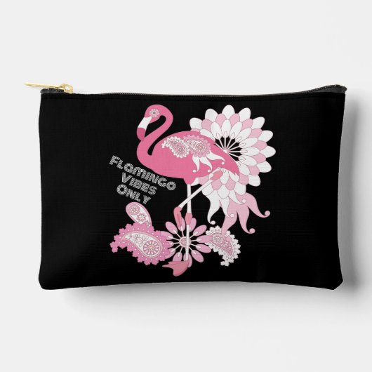 Flamingo Vibes Only Zwart Roze Flamingo Etui (Voorkant)