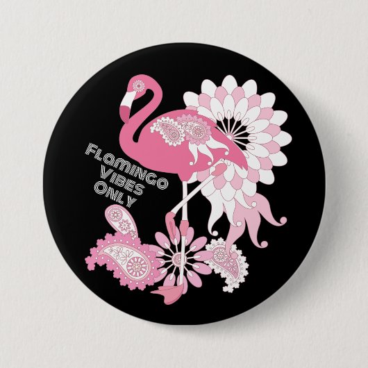 Flamingo Vibes Only Zwart Roze Flamingo Ronde Button 7,6 Cm (Voorkant)
