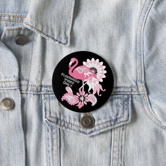 Flamingo Vibes Only Zwart Roze Flamingo Ronde Button 7,6 Cm (In situ)