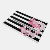 Flamingo Vibes Only Zwart & Wit Gestreepte Flaming Deurmat (Schuin)