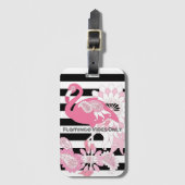 Flamingo Vibes Only Zwart & Wit Stripes Flamingo Bagagelabel (Voorkant (verticaal))