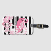 Flamingo Vibes Only Zwart & Wit Stripes Flamingo Bagagelabel (Voorkant (horizontaal))